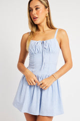 Blue Stripe Fit And Flare Dress Mini Gathered Bust