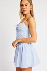 Blue Stripe Fit And Flare Dress Mini Gathered Bust