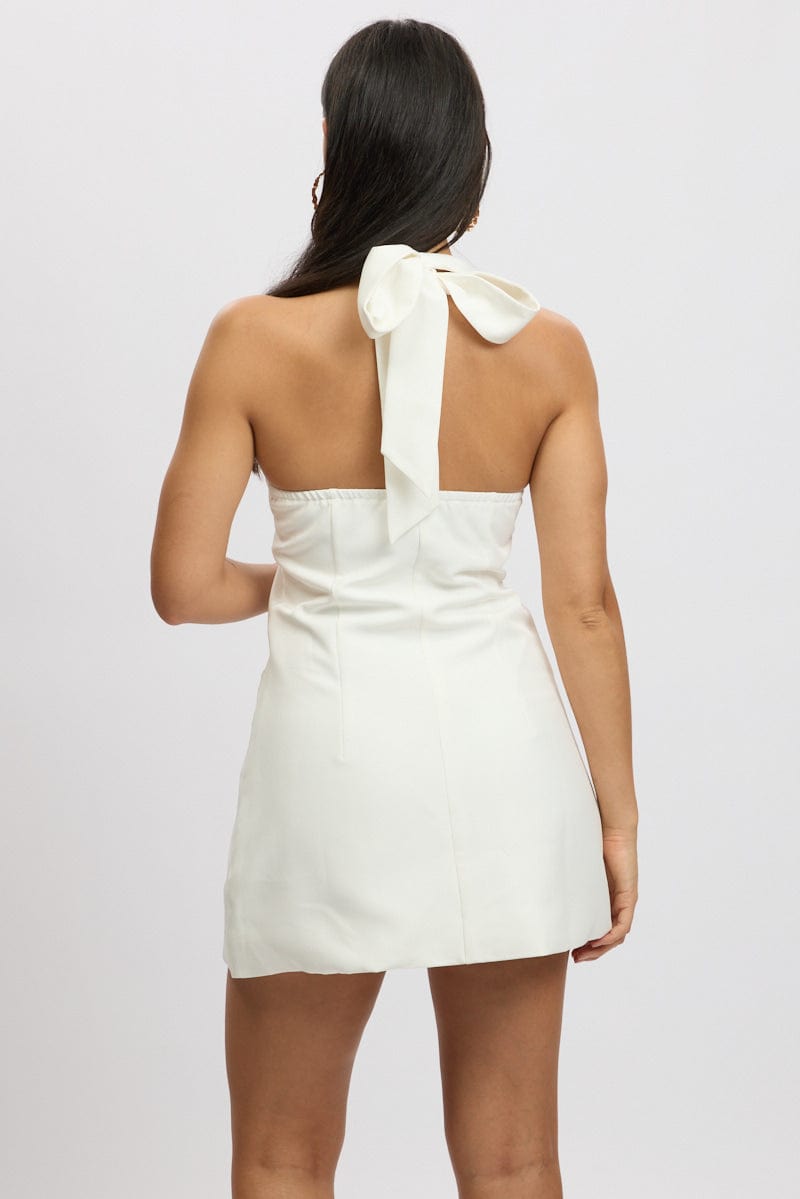White Halter Neck Min Dress
