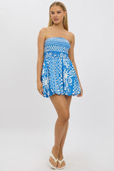 Blue Abstract Balloon Mini Dress Strapless