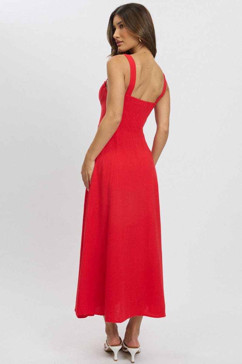 Red Maxi Dress Corset Detailed