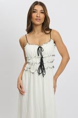 White Midi Dress Contrast Tie