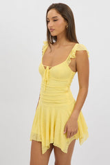 Yellow A-Line Dress Frilled Sleeve Mini Lace