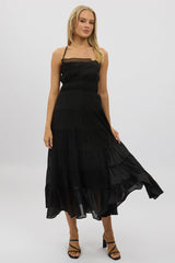 Black Maxi Dress Tiered Backless