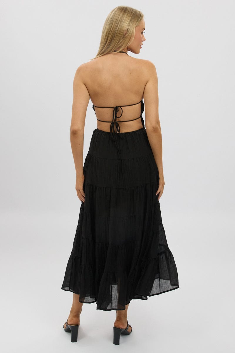 Black Maxi Dress Tiered Backless