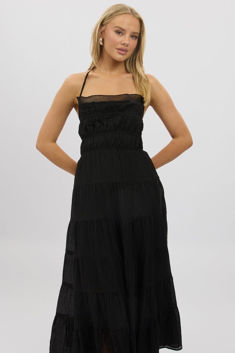 Black Maxi Dress Tiered Backless