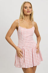 Pink Check Fit And Flare Dress Mini