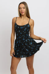 Black Floral Fit And Flare Dress Mini