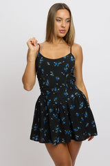 Black Floral Fit And Flare Dress Mini