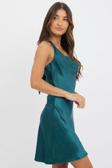 Green Mini Dress Cowl Neck Satin