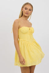 Yellow Fit And Flare Dress Mini Eyelet Fabric