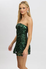 Green Mini Dress Strapless Sequin