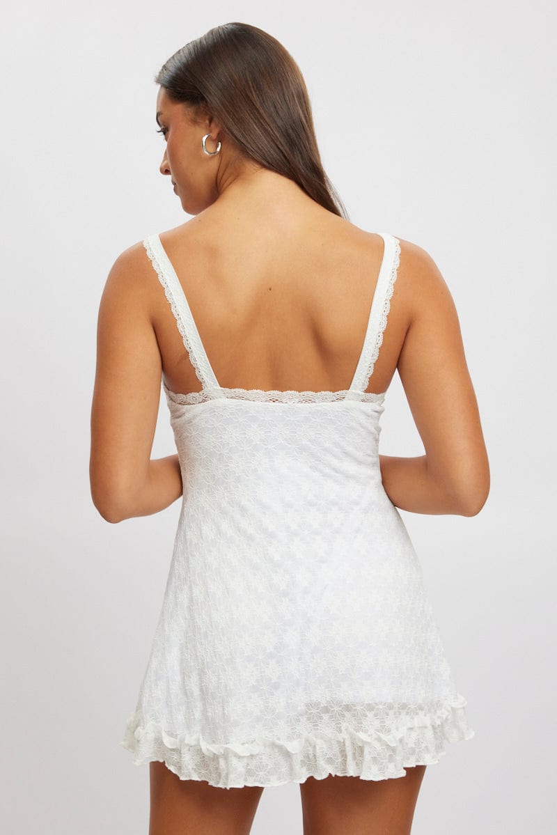 White Fit And Flare Dress Lace Fabric