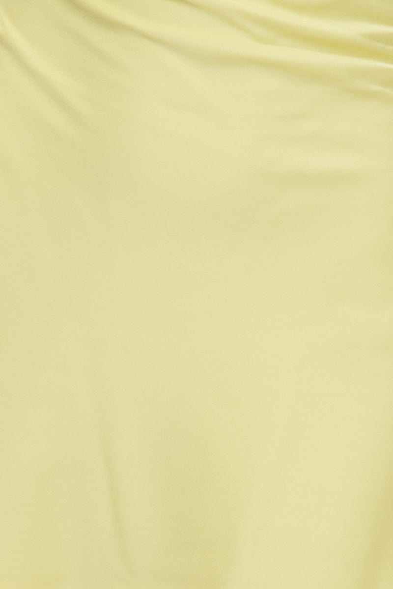 Yellow Mini Dress Cowl Neck Backless Satin