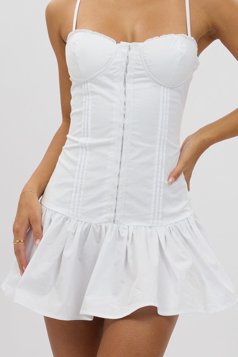 White Fit And Flare Dress Drop Waist