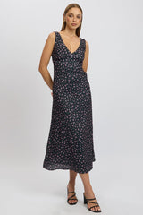 Black Ditsy Maxi Dress V-Neck