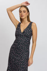 Black Ditsy Maxi Dress V-Neck