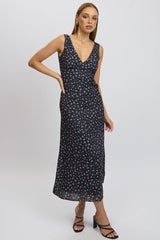 Black Ditsy Maxi Dress V-Neck