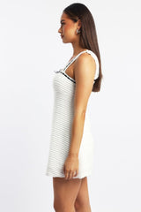 White Mini Dress Lace Trim Sleeveless