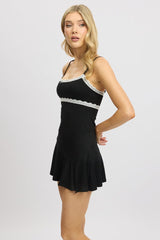 Black Mini Dress Lace Trim