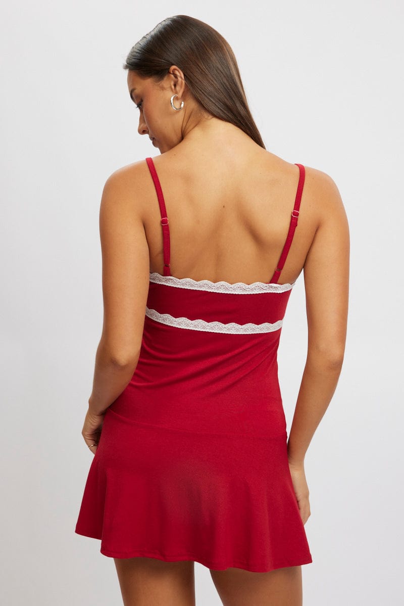 Red Mini Dress Lace Trim