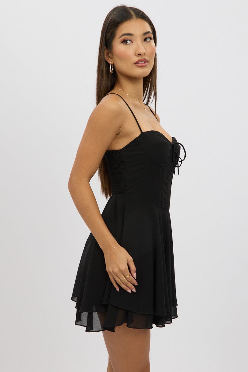 Black Fit And Flare Dress Strapless Corset Waist
