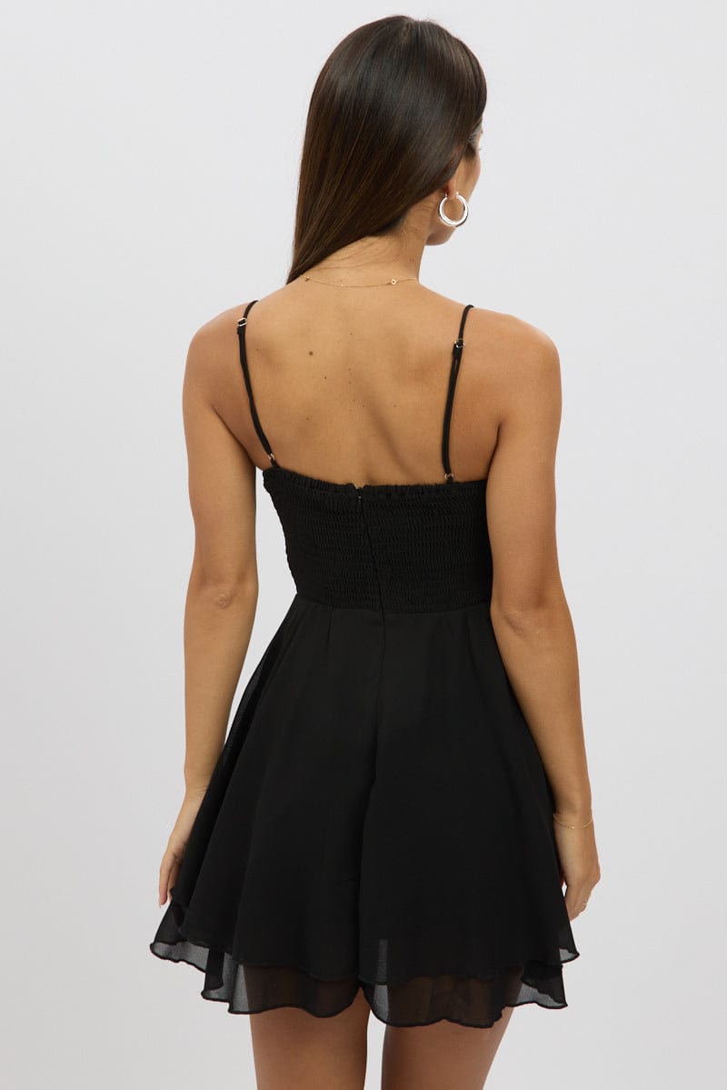 Black Fit And Flare Dress Strapless Corset Waist