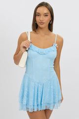 Blue Fit And Flare Dress Strappy Lace