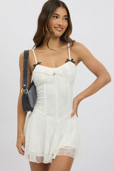 White Fit And Flare Dress Strappy Lace