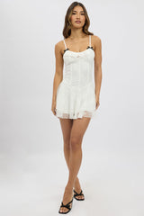 White Fit And Flare Dress Strappy Lace