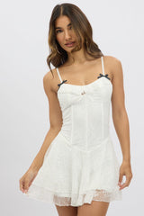 White Fit And Flare Dress Strappy Lace