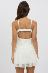 White Fit And Flare Dress Strappy Lace