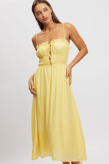 Yellow Midi Dress Ribbon Detail Strappy