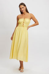Yellow Midi Dress Ribbon Detail Strappy