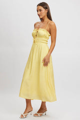 Yellow Midi Dress Ribbon Detail Strappy