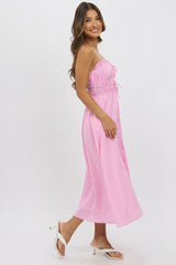 Pink Check Midi Dress Ribbon Detail Strappy
