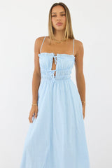 Blue Stripe Midi Dress Ribbon Detail Strappy