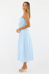 Blue Stripe Midi Dress Ribbon Detail Strappy