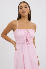Pink Stripe Midi Dress Ribbon Detail Strappy