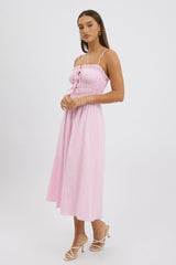 Pink Stripe Midi Dress Ribbon Detail Strappy