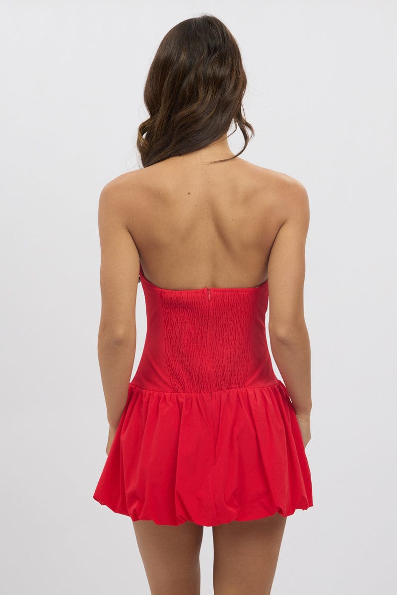 Red Bubble Dress Strapless Mini