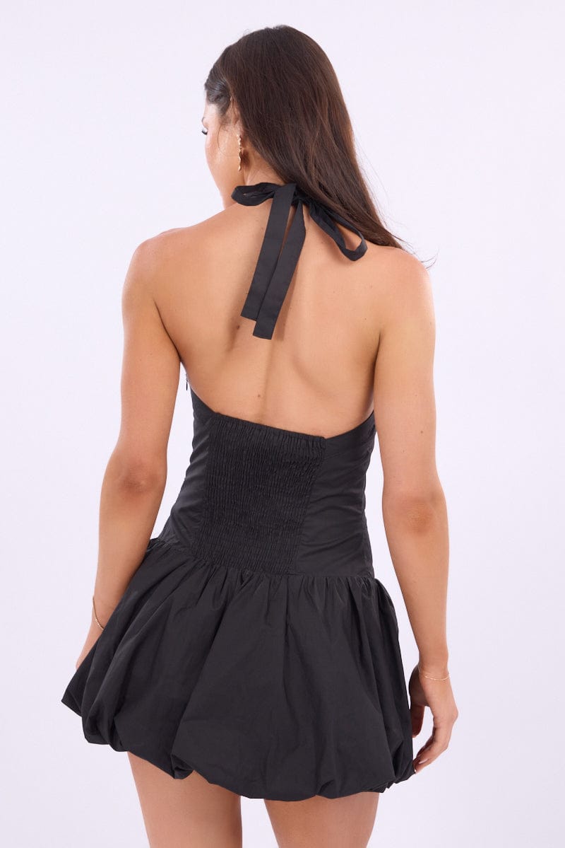 Black Halter Neck Bubble Dress