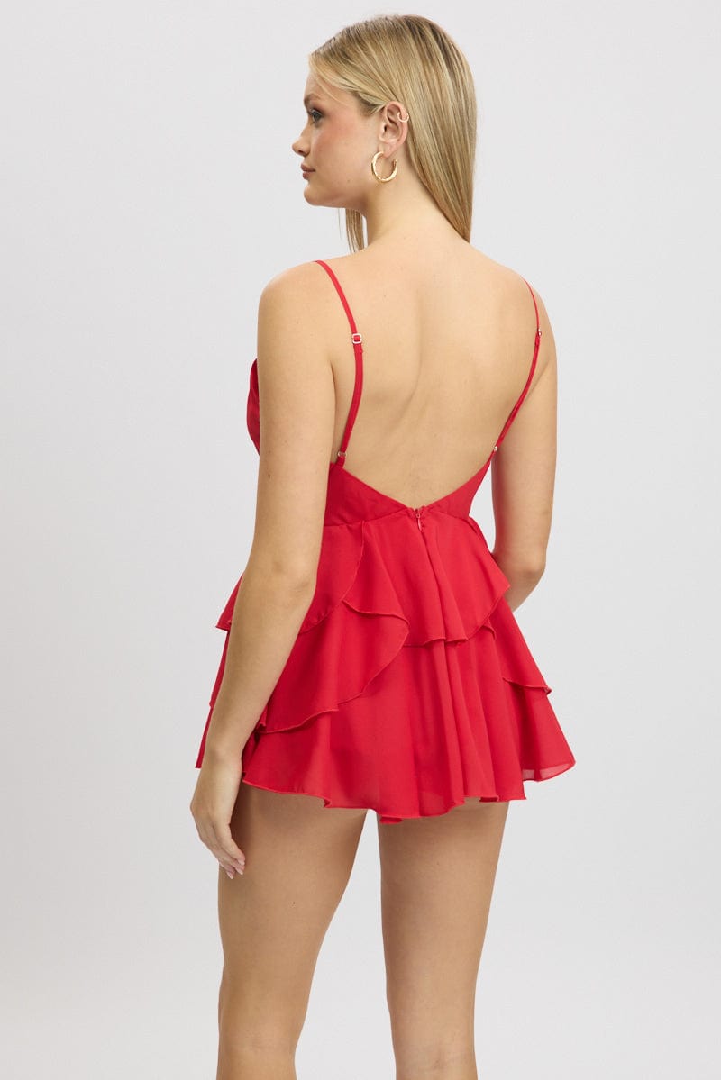 Red Ruffle Playsuit Dress Singlet