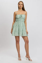 Green Ditsy Fit And Flare Dress Cut Out