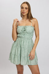 Green Ditsy Fit And Flare Dress Cut Out