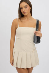 Beige Pleated Mini Dress