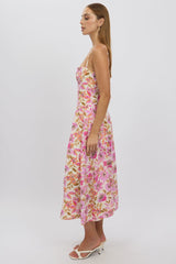 Multi Floral Midi Dress Corset Detail