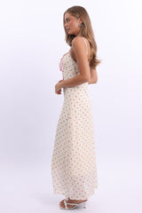 White Print Maxi Dress Lace Satin Tape