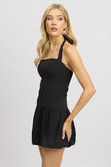 Black Bubble Dress Mini Halter Neck