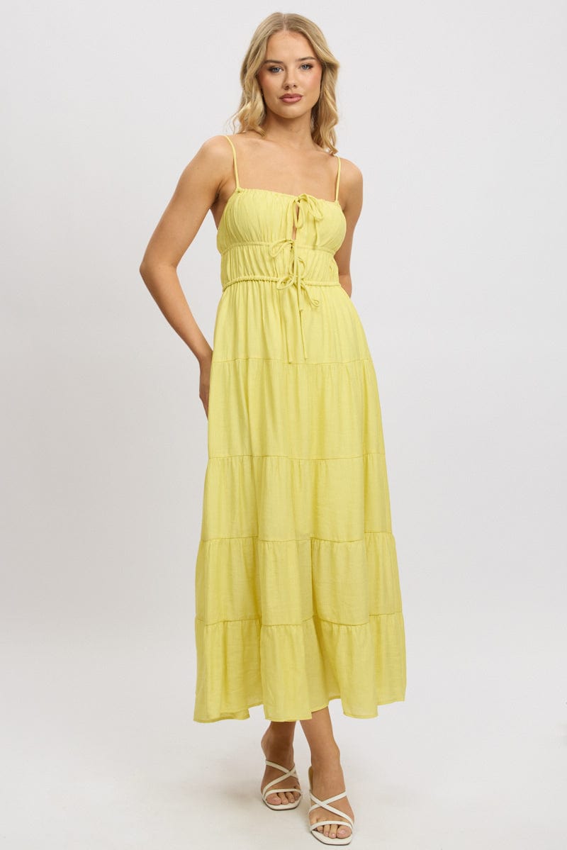 Yellow Maxi Dress Ruched Detail